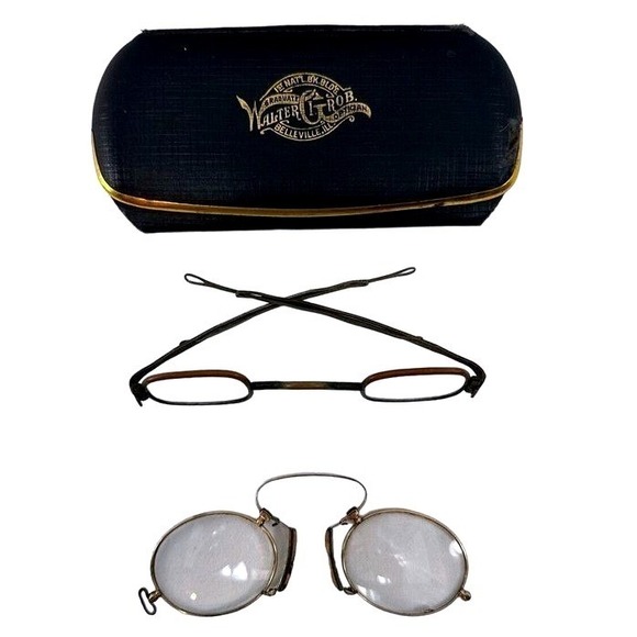 Antique Eyeglasses &Case Spectacles 